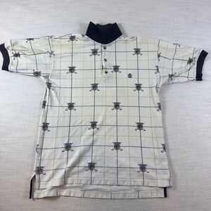 Vintage Siegfried Golf Polo Shirt Mens Medium Cream Crest Print 100% Cotton M